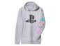 Sweat à capuche gris PlayStation avec logo et symboles de manette sur la manche