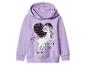 Sweat à capuche violet pour enfants avec imprimé licorne et cœur à paillettes.