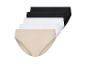 Trois paires de culottes en coton noir, blanc et beige.