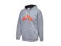 Sweat-shirt à capuche gris clair avec logo orange.