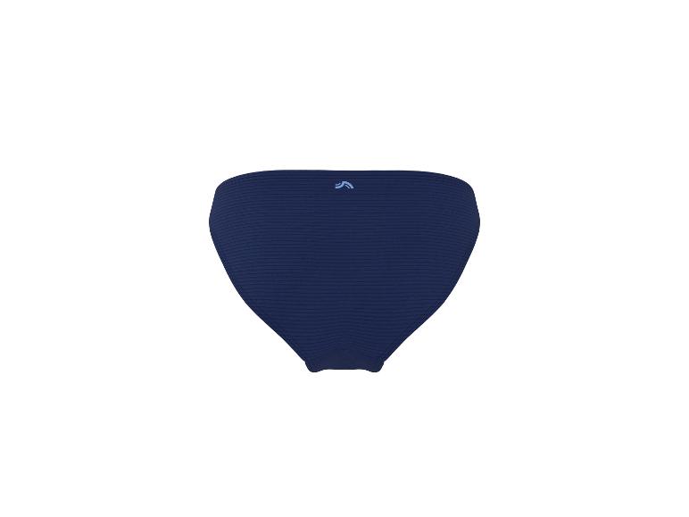 Bas de bikini côtelé bleu foncé avec un petit logo à l'arrière.