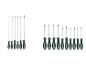 Un ensemble de 12 tournevis avec manches verts et noirs, incluant des types plats et cruciformes.