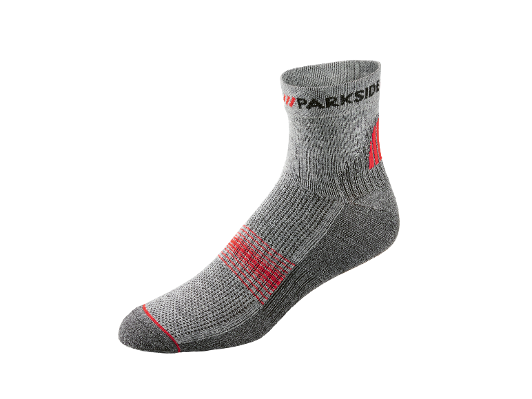 Chaussette de sport Parkside grise avec des détails rouges.