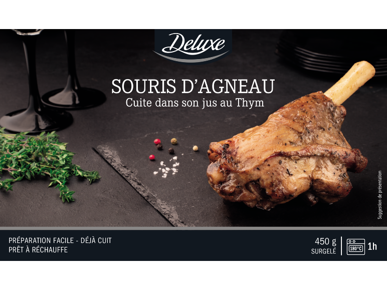 Souris d'agneau cuite dans son jus au thym, prête à réchauffer, 450g surgelée.