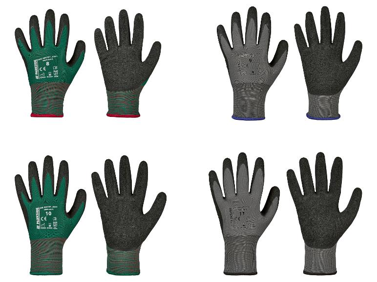 Gants de travail PARKSIDE en tailles 8, 9, 10 et 11, verts et gris.