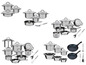 Un assortiment de casseroles et de poêles avec accessoires.
