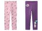 Leggings pour enfants avec motifs de chats et de sirènes, un rose à motifs et un violet imprimé.