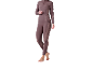 Ensemble thermique marron pour femme, avec haut à manches longues et leggings.