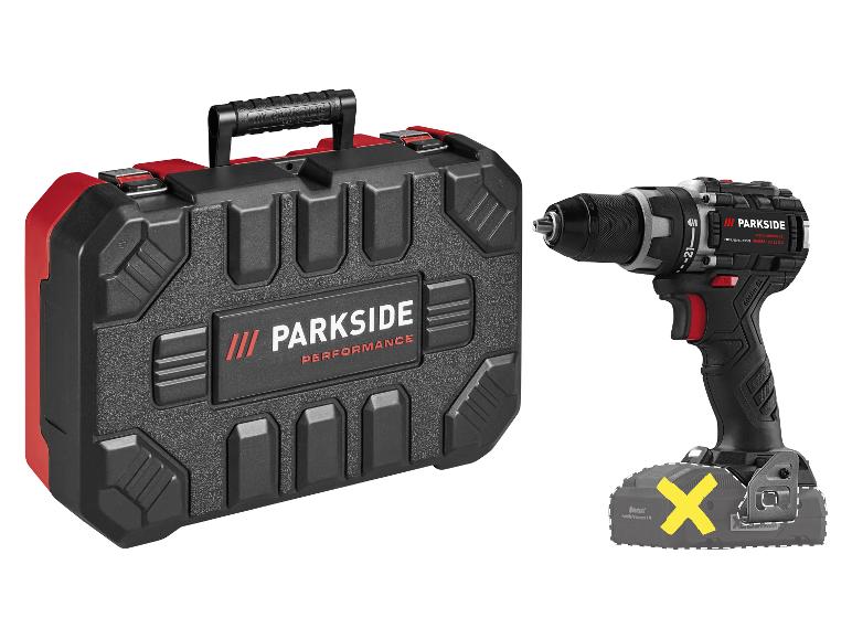 Une perceuse sans fil avec batterie et une mallette de transport noire avec des accents rouges.