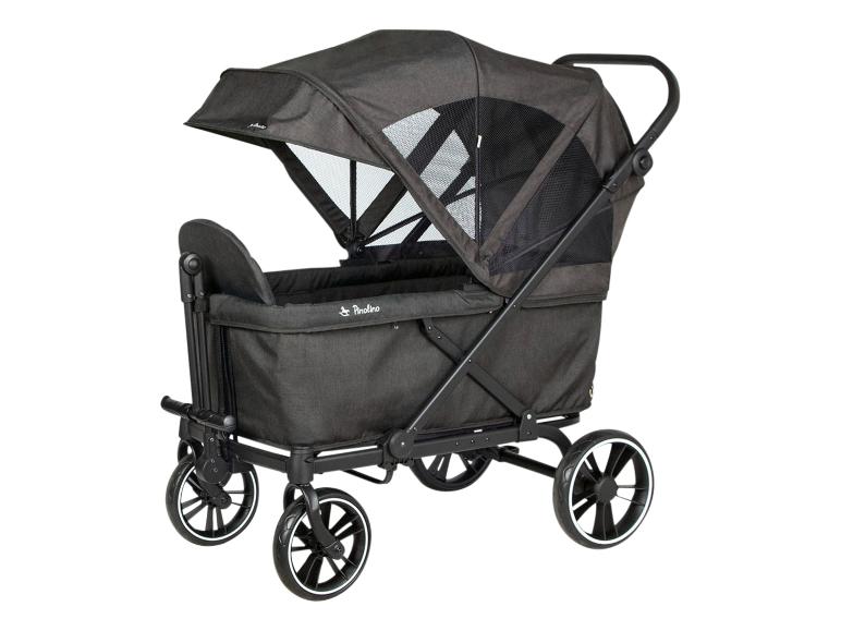 Chariot pliable gris foncé avec capote et grandes roues