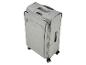 Valise trolley grise avec poignée supérieure, cadenas à combinaison et roulettes.