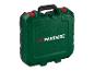 Mallette à outils verte PARKSIDE avec fermoirs rouges et poignée noire.