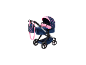 BAYER DESIGN Poussette combinée pour poupée Xeo Deluxe Set en bleu foncé et rose avec motif étoiles