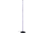 Un lampadaire haut et élancé avec une bande lumineuse violette sur une base noire.