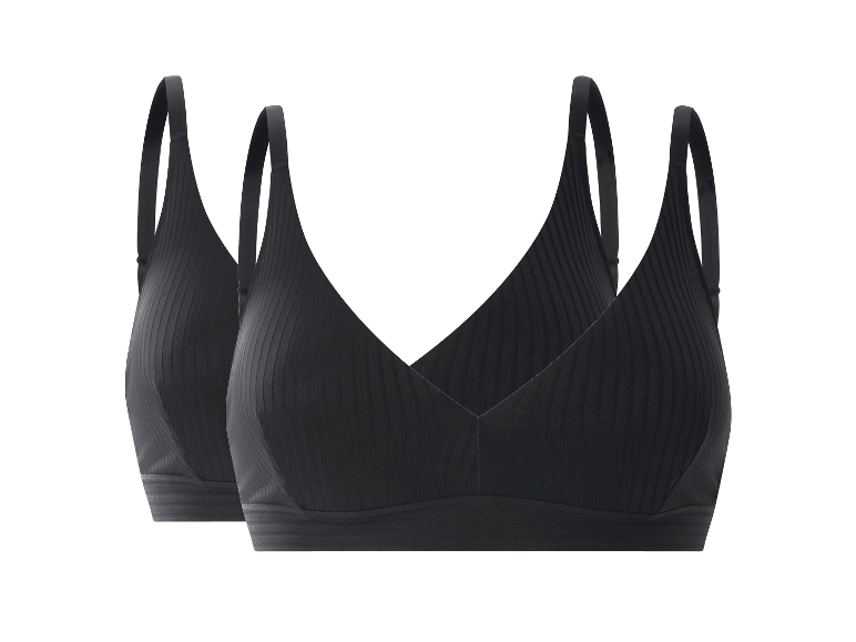 ESMARA® Brassières côtelées pour femme, lot de 2, noir