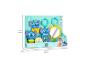 Coffret cadeau bébé sur le thème de Stitch avec anneau de dentition, jouet à empiler, hochet et miroir.