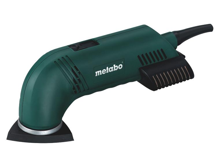 Ponceuse delta Metabo verte avec patin de ponçage noir et câble d'alimentation