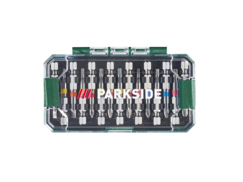 Set d'embouts PARKSIDE® avec divers embouts dans une boîte transparente.