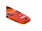 Paddleboard gonflable orange et noir avec cordons élastiques et valve