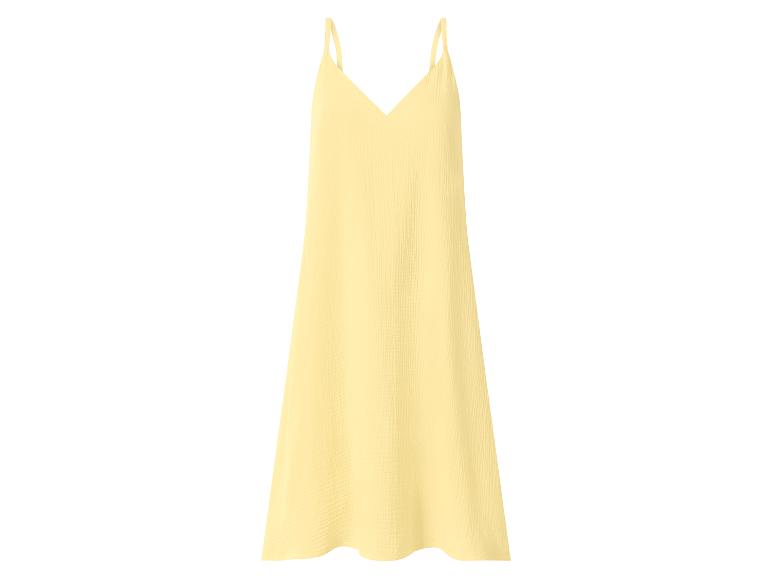 Robe jaune clair à fines bretelles avec col en V et texture froissée
