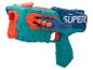 Pistolet jouet bleu et orange avec le mot « SUPER » sur le côté.