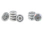 Six roues grises Crivit 80mm-80A pour patins à roulettes et trois roues transparentes Crivit 80mm-80A avec éclairage LED.