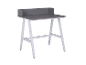 Bureau gris et blanc avec pare-vue intégré.