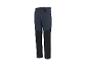 Pantalon de travail bicolore bleu foncé et noir avec détails ajustables à la taille.
