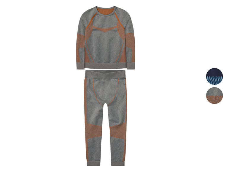 Un sweat-shirt de sport gris et des leggings avec des détails orange.