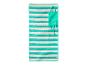 Tapis de plage rayé avec sac de transport turquoise assorti.