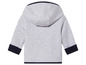 Un sweat-shirt gris à capuche avec des détails bleus pour bébés.