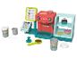 Ensemble de jeu de café pour enfants avec machine à café, terminal de paiement et friandises.