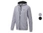Sweat-shirt à capuche zippé, disponible en gris et noir.