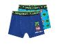 Deux caleçons Minecraft pour enfants : un bleu uni et un bleu clair à motifs.