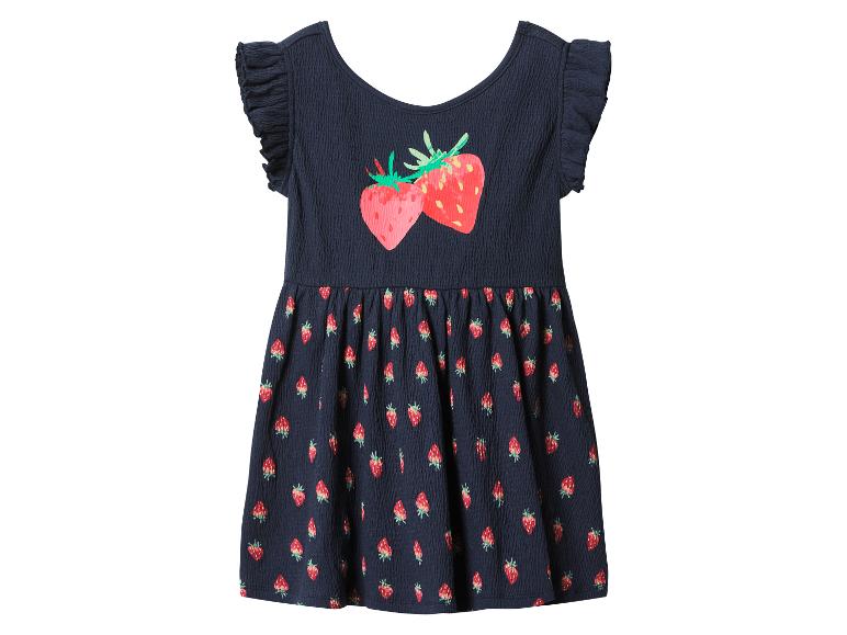 Robe d'été bleu marine pour enfant avec imprimé fraises.