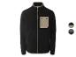 Veste polaire noire avec fermeture éclair et détails beiges.