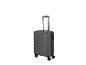 Valise grise à roulettes avec poignée télescopique.