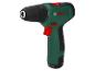 Perceuse-visseuse sans fil avec boîtier noir et vert et boutons rouges.