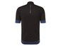 Un maillot de cyclisme noir avec des détails bleus.