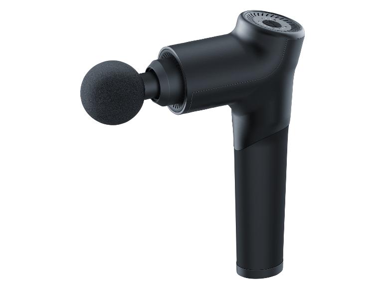 Un pistolet de massage noir avec une tête ronde