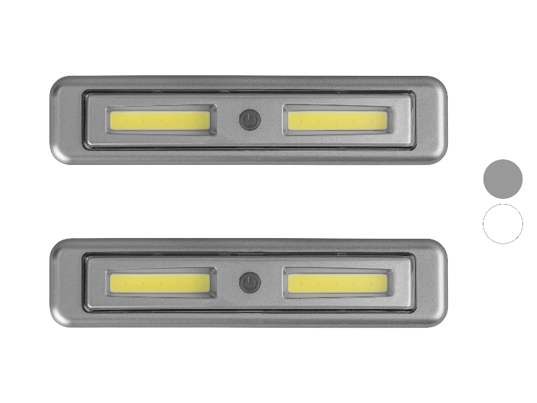 Deux lumières LED rectangulaires grises avec interrupteur.
