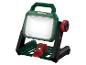 Projecteur de travail LED vert et rouge avec poignée et support réglable.
