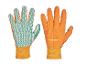 Deux paires de gants de travail orange avec des points verts.