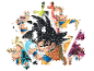 Puzzle représentant des personnages d'anime dans des poses d'action.