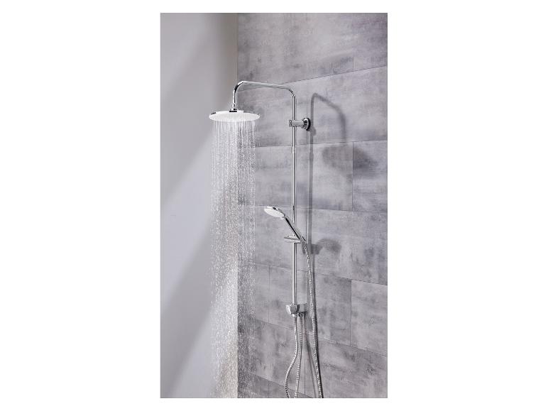 Système de douche chromé avec pomme de douche ronde et douchette à main