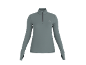 Haut de sport à manches longues pour femme avec col zippé, de couleur gris-vert.