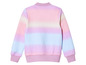 Un sweat-shirt rose à manches longues avec un imprimé dégradé arc-en-ciel.