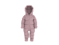 Combinaison de neige rose pour bébé avec capuche et petit emblème d'ours sur la poitrine