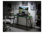 Un bureau de jeu noir avec une bordure verte, un moniteur d'ordinateur, un clavier et une souris.