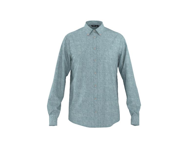 Chemise à manches longues bleu clair boutonnée, en tissu façon lin.